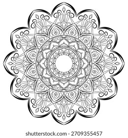 

Vector mandala with black outline on a white background. Round element of ornament. Template for design. Oriental ethnic ornament. Design element.  
