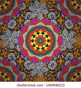 Vector Mandala. Boho style flower seamless pattern. Black, white and red colors. Tiled mandala design, best for print fabric or papper and more.