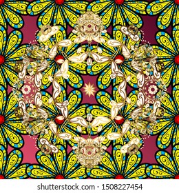 Vector Mandala. Boho style flower. Tiled mandala design, best for print fabric or papper and more. Black, brown and yellow colors.