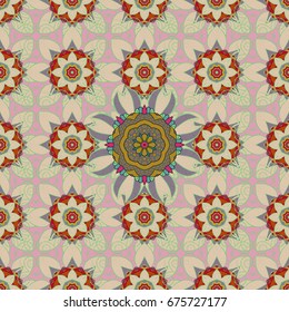 Vector Mandala. Boho style flower seamless pattern. Tiled mandala design, best for print fabric or papper and more. Background.