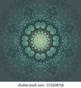 Vector mandala card.Mandala card in emerald  colors for backgrounds, invitations, birthday cards, wallpapers and etc.