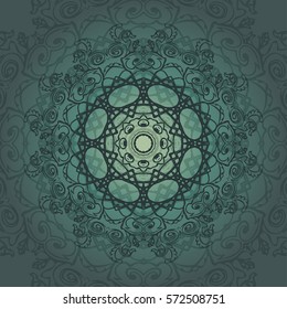 Vector mandala card.Mandala card in emerald  colors for backgrounds, invitations, birthday cards, wallpapers and etc.