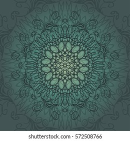 Vector mandala card.Mandala card in emerald  colors for backgrounds, invitations, birthday cards, wallpapers and etc.