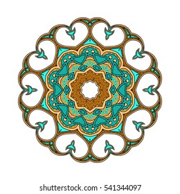 Vector mandala. A circular floral element. Round geometric ornament. Element for any kind of design, logo, birthday, wedding and other holiday. Color blue and brown