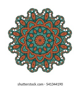 Vector mandala. A circular floral element. Round geometric ornament. Element for any kind of design, logo, birthday, wedding and other holiday. Color blue and brown