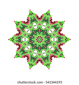 Vector mandala. A circular floral element. Round geometric ornament. Element for any kind of design, logo, birthday, wedding and other holiday. Green colour