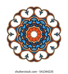 Vector mandala. A circular floral element. Round geometric ornament. Element for any kind of design, logo, birthday, wedding and other holiday. Color blue and brown