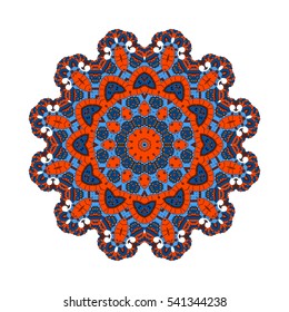 Vector mandala. A circular floral element. Round geometric ornament. Element for any kind of design, logo, birthday, wedding and other holiday. The color orange and blue