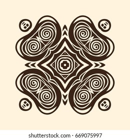 Vector mandala circular oriental ornament, graphic image with quadrilateral symmetry. Abstract illustration in black