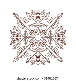 Vector Mandala Of The Cocoa Bean. Lace Ornament. Round Pattern Of The Cocoa Bean.