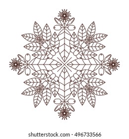Vector mandala of the coffee beans. Lace ornament. Round pattern of the coffee beans.