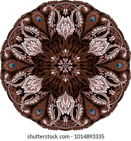 vector Mandala color art. Abstract pattern element. Vintage decorative asian, islam, indian, arabic, turkish, ottoman, pakistan, aztec motif. Template for background, invitation wallpaper texture 15