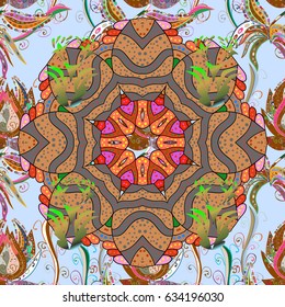 Vector Mandala colored on blue background. Orient, symmetry lace, meditation symbol. Mandala pattern. Abstract texture. Arabic Vintage decorative ornament. East, Islam, Thai, Indian, ottoman motifs.