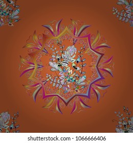 Vector Mandala colored on orange, neutral, gray, pink, purple colors. Mandala pattern. Arabic Vintage decorative ornament. East, Islam, Thai, Indian, ottoman motifs. Abstract Tribal, ethnic texture.