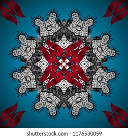 Vector Mandala. Colored round ornament pattern on a blue, white and red colors.