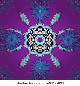 Vector Mandala. Colored round ornament pattern on a blue, white and violet colors.