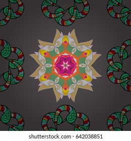 Vector Mandala. Colored round ornament pattern on a blue background.