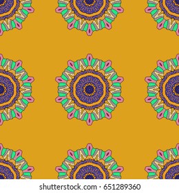 Vector Mandala. Colored round ornament pattern on a colorfil background.