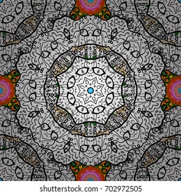 Vector Mandala. Colored round ornament pattern on a pink petals background.