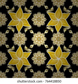 Vector Mandala. Colored round ornament pattern on a black, yellow and white colors.