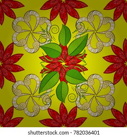 Vector Mandala. Colored round ornament pattern on a yellow, red and green colors.