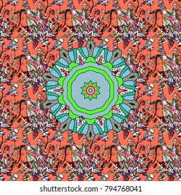Vector Mandala. Colored round ornament pattern on a orange, black and neutral colors.
