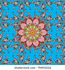 Vector Mandala. Colored round ornament pattern on a blue, neutral and black colors.
