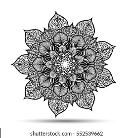 Vector Mandala for coloring book. Decorative round ornament. Anti-stress therapy pattern. Weave design element. Yoga logo, background for meditation poster. Unusual flower shape oriental line vector.