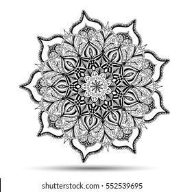 Vector Mandala for coloring book. Decorative round ornament. Anti-stress therapy pattern. Weave design element. Yoga logo, background for meditation poster. Unusual flower shape oriental line vector.
