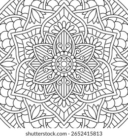 Vector mandala coloring book for relaxation and meditation. Line black and white oriental pattern