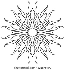 Vector mandala coloring. Decor for your design, lace ornament, round pattern with lots of details. Oriental style, floral black pattern, isolated on white background. Monochrome mandala. logo 