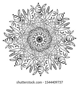 
Vector mandala coloring. isolated on white background. Printing on clothes and yoga mat. Ethnic art, alchemy, boho style, astrology and magic symbol. Hand drawn element. Printing on a yoga mat. One o