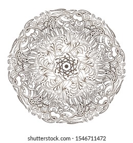 Vector mandala coloring. isolated on white background. Printing on clothes and yoga mat. Ethnic art, alchemy, boho style, astrology and magic symbol. Hand drawn element. Printing on a yoga mat.  