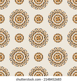 Vector mandala cream background with bohemian, Oriental, Indian,Tints of Romance Seamless traditional pattern.Seamless Geometric light Pattern Abstract round designs can be used for yellow background.