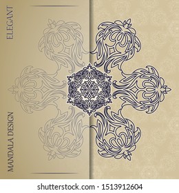 Vector mandala decor for your design with abstract ornament. Vector vintage business card. Oriental design Layout. Islam, Arabic, Indian, ottoman motifs. Ornamental doodle background.