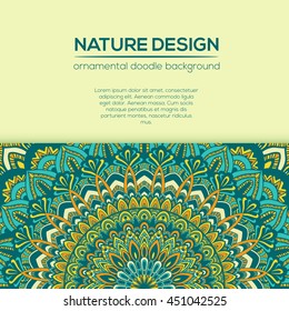 Vector mandala decor for your design with abstract ornament. Vector vintage business card. Oriental design Layout. Islam, Arabic, Indian, ottoman motifs. Ornamental doodle background.