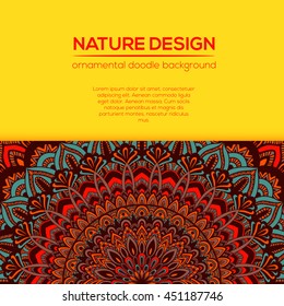 Vector mandala decor for your design with abstract ornament. Vector vintage business card. Oriental design Layout. Islam, Arabic, Indian, ottoman motifs. Ornamental doodle background.
