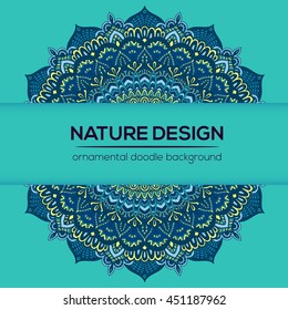 Vector mandala decor for your design with abstract ornament. Vector vintage business card. Oriental design Layout. Islam, Arabic, Indian, ottoman motifs. Ornamental doodle background.