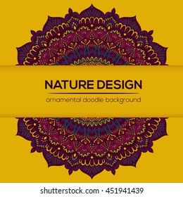 Vector mandala decor for your design with abstract ornament. Vector vintage business card. Oriental design Layout. Islam, Arabic, Indian, ottoman motifs. Ornamental doodle background.