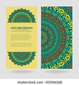 Vector mandala decor for your design with abstract ornament. Vector vintage business card. Oriental design Layout. Islam, Arabic, Indian, ottoman motifs. Ornamental doodle background.