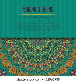 Vector mandala decor for your design with abstract ornament. Vector vintage business card. Oriental design Layout. Islam, Arabic, Indian, ottoman motifs. Ornamental doodle background.