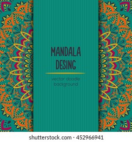 Vector mandala decor for your design with abstract ornament. Vector vintage business card. Oriental design Layout. Islam, Arabic, Indian, ottoman motifs. Ornamental doodle background.