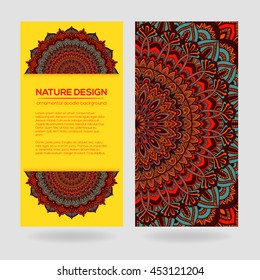 Vector mandala decor for your design with abstract ornament. Vector vintage business card. Oriental design Layout. Islam, Arabic, Indian, ottoman motifs. Ornamental doodle background.