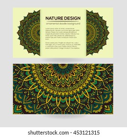 Vector mandala decor for your design with abstract ornament. Vector vintage business card. Oriental design Layout. Islam, Arabic, Indian, ottoman motifs. Ornamental doodle background.