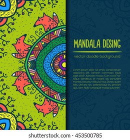 Vector mandala decor for your design with abstract ornament about forest and foxes.. Vector vintage business card. Oriental design Layout. Islam, Arabic, Indian, ottoman motifs.