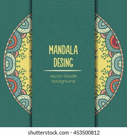 Vector mandala decor for your design with abstract ornament about forest and foxes.. Vector vintage business card. Oriental design Layout. Islam, Arabic, Indian, ottoman motifs.