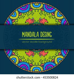 Vector mandala decor for your design with abstract ornament about forest and foxes.. Vector vintage business card. Oriental design Layout. Islam, Arabic, Indian, ottoman motifs.