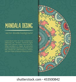 Vector mandala decor for your design with abstract ornament about forest and foxes.. Vector vintage business card. Oriental design Layout. Islam, Arabic, Indian, ottoman motifs.