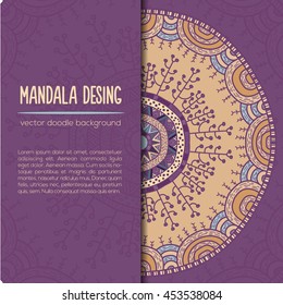 Vector mandala decor for your design with abstract ornament. Vector vintage nature business card. Oriental nature design Layout. Islam, Arabic, Indian, ottoman motifs. Ornamental doodle background.
