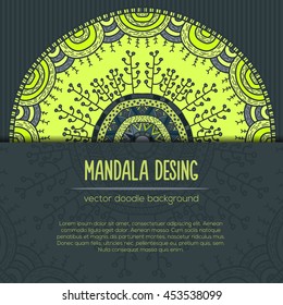 Vector mandala decor for your design with abstract ornament. Vector vintage nature business card. Oriental nature design Layout. Islam, Arabic, Indian, ottoman motifs. Ornamental doodle background.